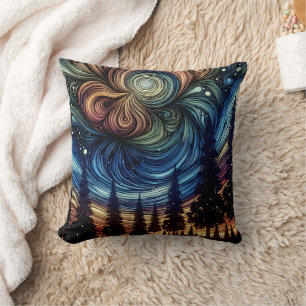 Mystical Ethereal Art with Trees and Night Sky Cushion