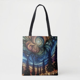 Mystical Ethereal Art with Trees and Night Sky Tote Bag