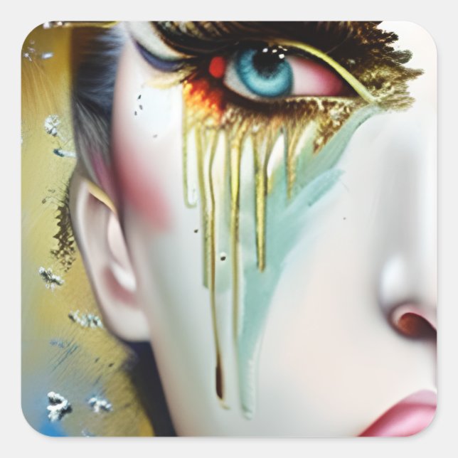 Mystical Ethereal Beautiful Women with Gold Tears Square Sticker (Front)