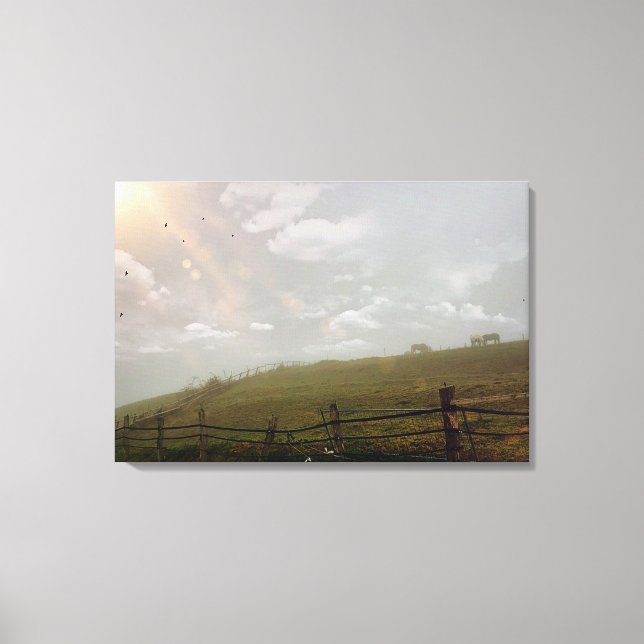 Mystical Evening, Horses Grazing Artwork Canvas Print (Front)
