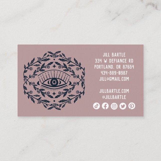 Mystical Eye & Rose Vines Magical Boho Social Icon Loyalty Card (Back)