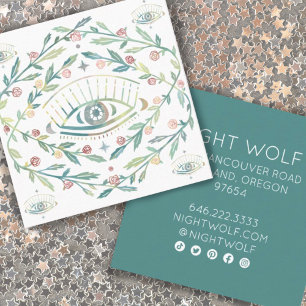 Mystical Eye Roses Vines Magical Boho Colourful  Square Business Card