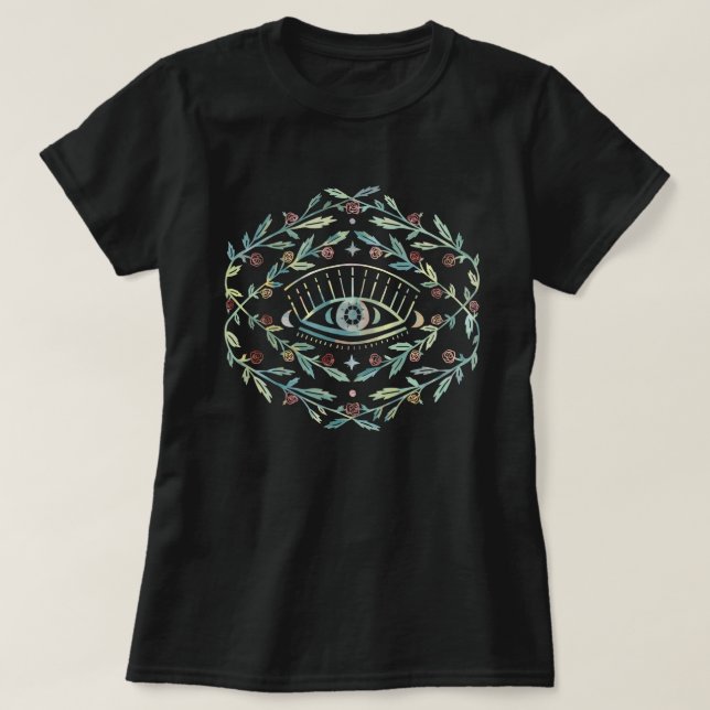 Mystical Eye Roses Vines Magical Boho Colourful  T-Shirt (Design Front)