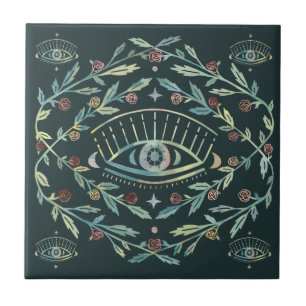 Mystical Eye Roses Vines Magical Boho Colourful   Tile