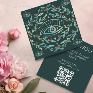 Mystical Eye Roses Vines Magical Boho QR Code Square Business Card