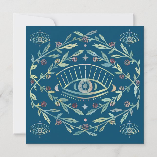 Mystical Eye Roses Vines Magical Boho Square Card (Front)