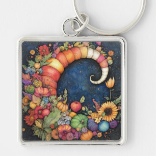 Mystical Fall Crescent Moon Cornucopia Key Ring