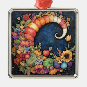Mystical Fall Crescent Moon Cornucopia Metal Tree Decoration