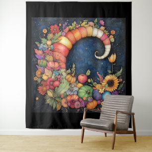 Mystical Fall Crescent Moon Cornucopia Tapestry