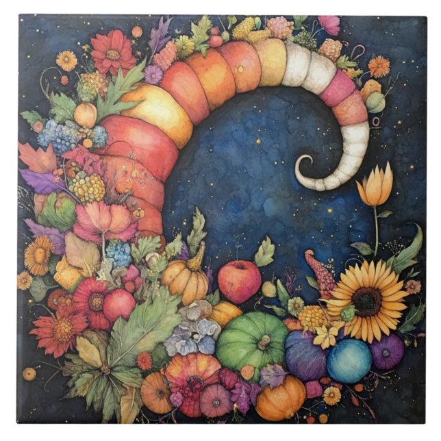 Mystical Fall Crescent Moon Cornucopia Tile (Front)