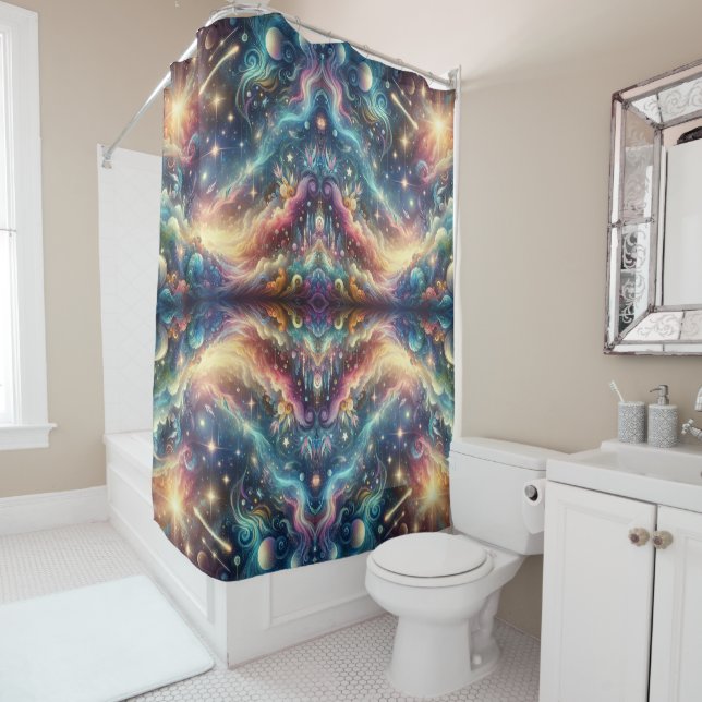 Mystical Fantasy Colourful Celestial Faraway Castl Shower Curtain (In Situ)
