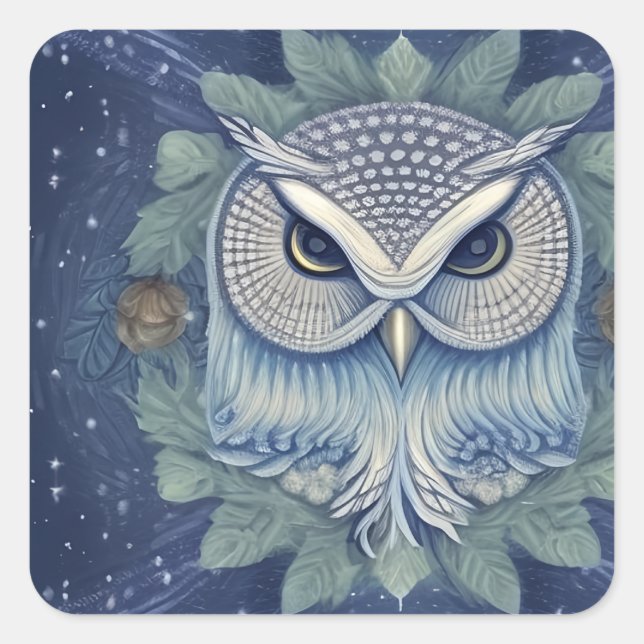 Mystical Fantasy Forest Owl Square Sticker (Front)