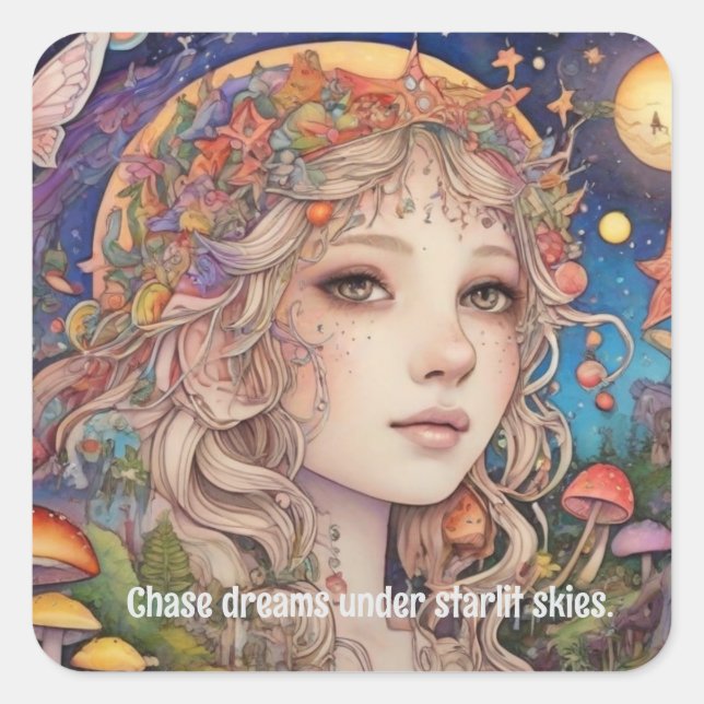 Mystical Fantasy Girl - Custom Magical Square Sticker (Front)