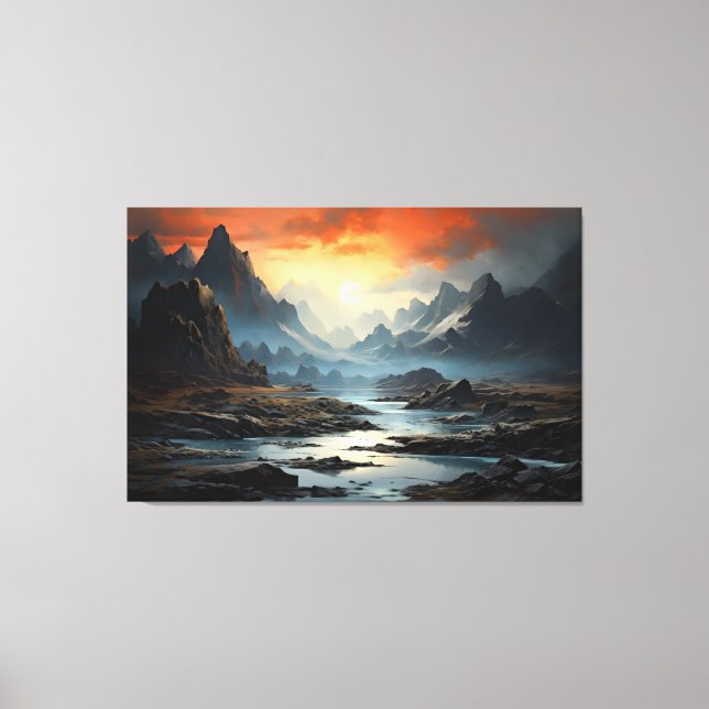 Mystical Fantasy Realm Mountains, River, and Water Canvas Print (Front)