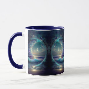 Mystical Fantasy Tree of Life Celestial Moons Blue Mug