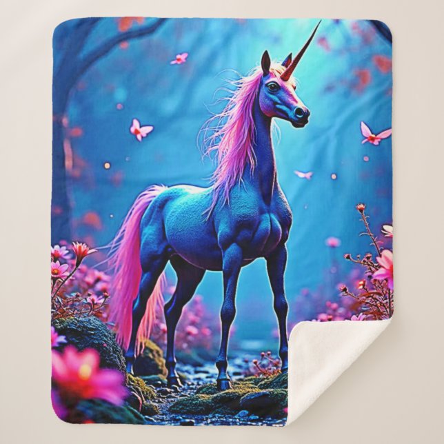 Mystical Fantasy Unicorn Art Sherpa Blanket (Front)