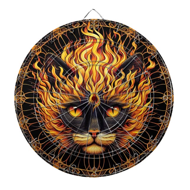Mystical Fire Cat Mandala Design Dartboard (Front)