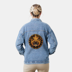 Mystical Fire Cat Mandala Design Denim Jacket