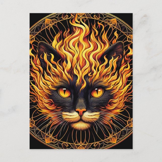 Mystical Fire Cat Mandala Design Postcard (Front)