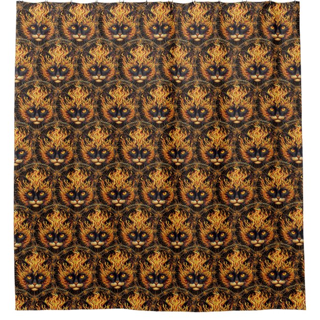 Mystical Fire Cat Mandala Design Shower Curtain (Front)