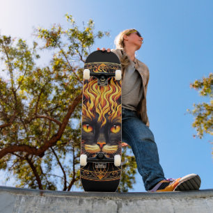 Mystical Fire Cat Mandala Design Skateboard
