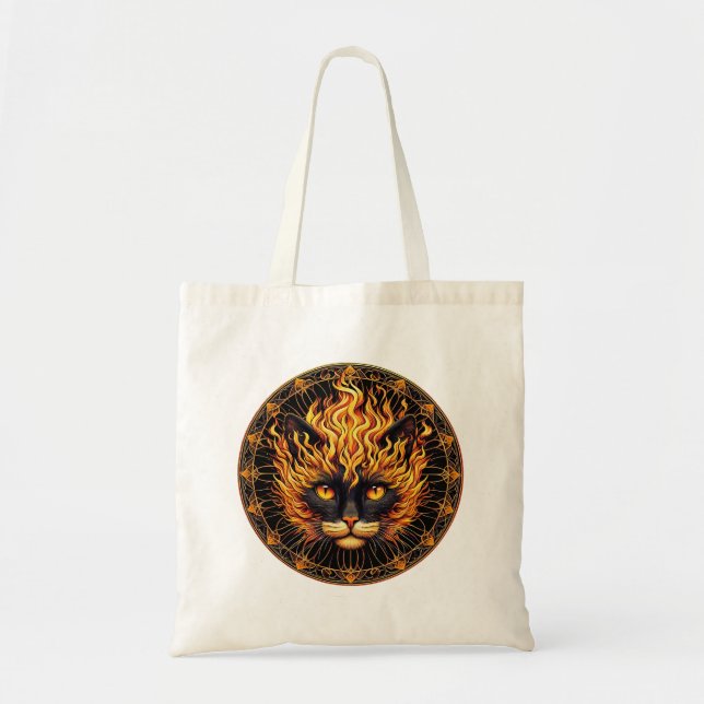 Mystical Fire Cat Mandala Design Tote Bag (Front)