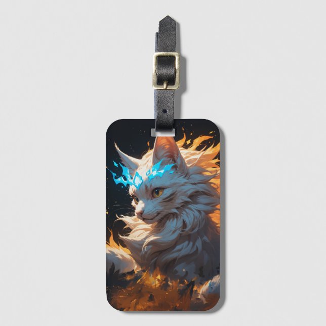 Mystical Flame Cat Familiar Luggage Tag (Front Vertical)