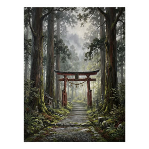 Mystical forest and torii gate that symbolizes it poster