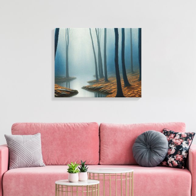 Mystical Forest Blue Forest Pond Landscape Canvas Print (Insitu(LivingRoom))