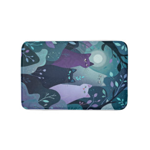 Mystical Forest Cats Art Whimsical Night Cat Bath Mat
