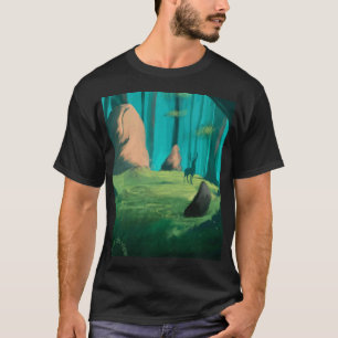 Mystical Forest Deer Illustration Teal Nature Art T-Shirt