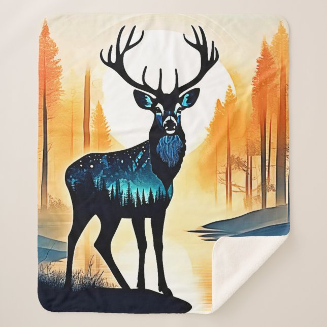 Mystical Forest Deer Sherpa Blanket (Front)