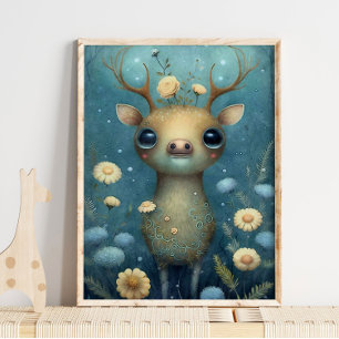 Mystical Forest Deer Wall Art   Floral Nursery