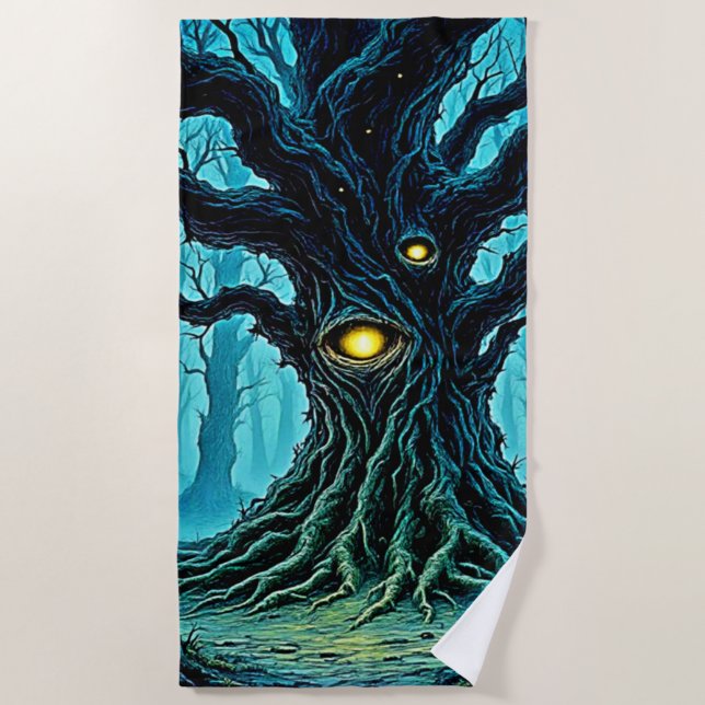 Mystical Forest Eye Tree Art Beach Towel (Front)