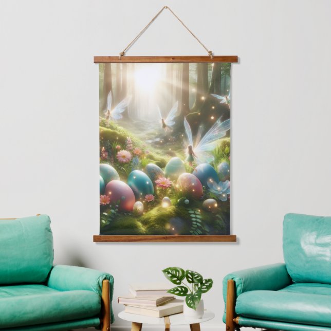 Mystical Forest Fairy Magical Spring Eggs Hanging Tapestry (Living Room)