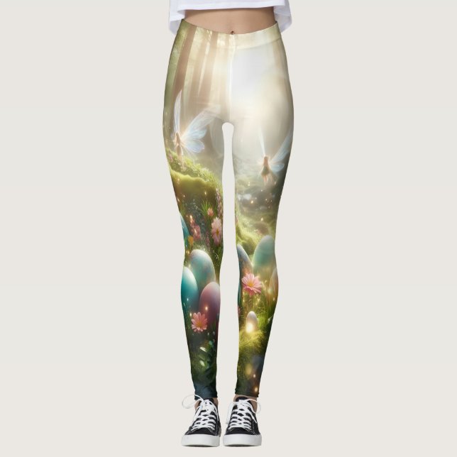 Mystical Forest Fairy Magical Spring Eggs Leggings (Front)