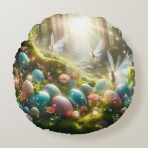 Mystical Forest Fairy Magical Spring Eggs Round Cushion
