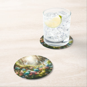 Mystical Forest Fairy Magical Spring Eggs Round Paper Coaster