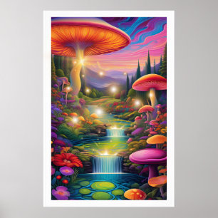 Mystical Forest Giant Mushrooms Fantasy Art Poster