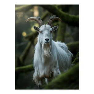 Mystical Forest Goat Among Moss   Dark Fantasy  Poster