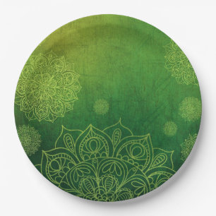 Mystical Forest Green Mandala Party Paper Plates