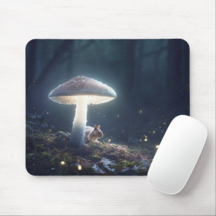 Mystical Forest Scene with Squirrel and Mushrooms Mouse Pad