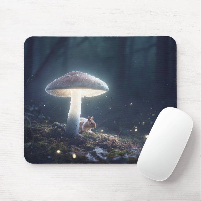 Mystical Forest Scene with Squirrel and Mushrooms Mouse Pad (With Mouse)