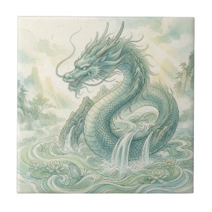 Mystical Fox Dragon Watercolor Art (2) Tile