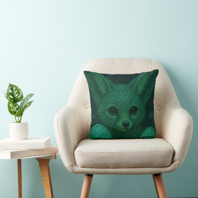 Mystical Fox & Glowing Mushroom Throw Pillow (Chair)