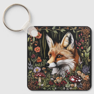 Mystical Fox in Enchanted Forest Key Ring