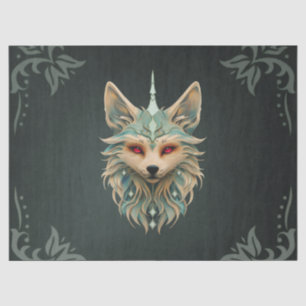 Mystical fox with piercing red eyes. tissue paper