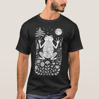 Mystical Frog Moon Linocut Art Forest Moonphase T-Shirt