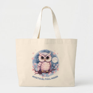 Mystical Full Moon – Pastel Purple Night Sky - Owl Large Tote Bag