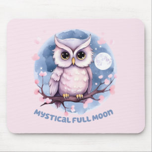 Mystical Full Moon – Pastel Purple Night Sky - Owl Mouse Pad